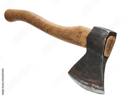 Rustic Hand Axe – Old Wooden Handle and Worn Metal Blade  Isolated on transparent background