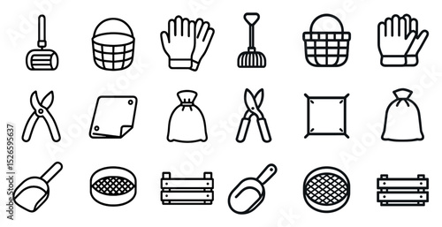 Collection of gardening tools and equipment icons for design projects