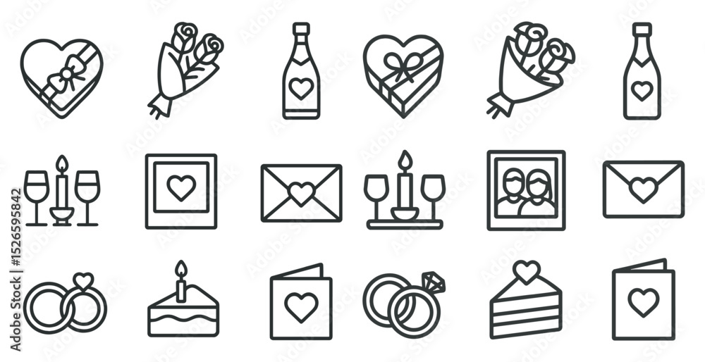 Fototapeta premium Romantic icons set for valentine's day cards and invitations design