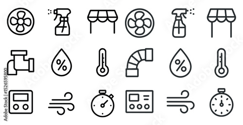 Climate control and ventilation outline icons for efficient air management