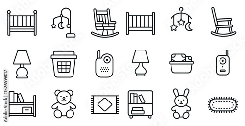 Baby room essentials icons for nursery design and decoration