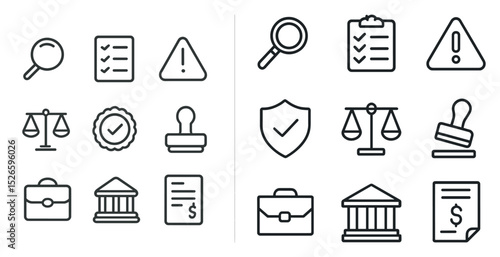 Business and legal icons for efficiency and organization design