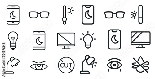 Minimalist icon set for nighttime theme and digital interface design
