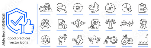 good practices icons, quality icon set, standards policy simple symbols, linear vector illustration, outline editable stroke