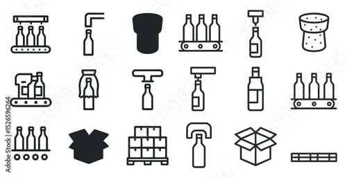 Beverage production and packaging icons for industrial design projects