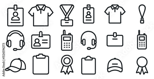 Icon set featuring office items, clothing, and accessories for design projects