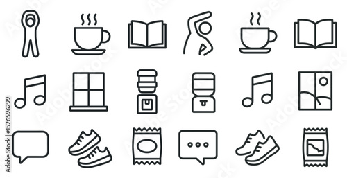 Morning routine icons for relaxation and productivity design