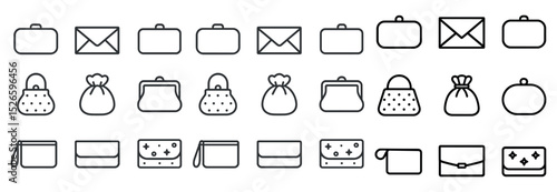 Stylish collection of purse and bag icons for fashion design projects