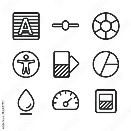 Color Contrast Icons. Outline icon set of color contrast tips: light text, dark background, contrast slider, color wheel,
