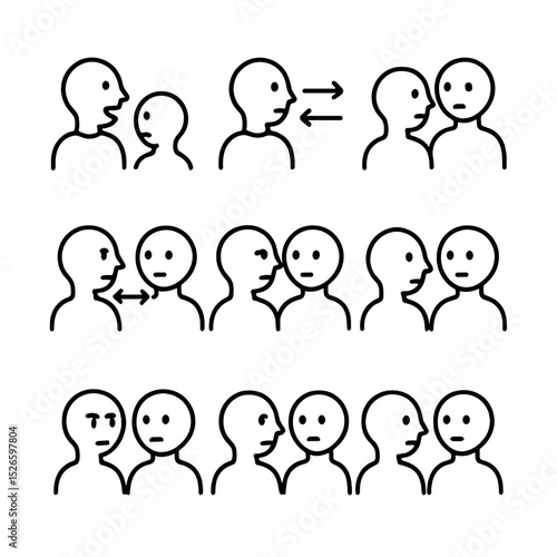 Conversational Gaze Icons. Outline icon set of conversational gaze patterns: speaker gaze, listener glance, gaze shift, shared