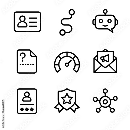 CRM Icon Set. Outline icon set of CRM and customer experience digitization: contact database, customer journey map, chatbot, NPS
