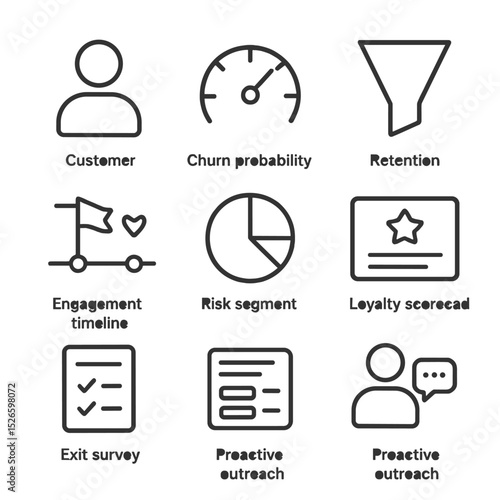 Customer Data Icons. Outline icon set of customer service KPIs: response time stopwatch, resolution checklist, satisfaction thumbs
