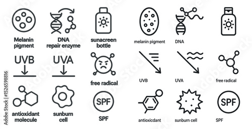 Skincare elements and uv protection icons for health and beauty design