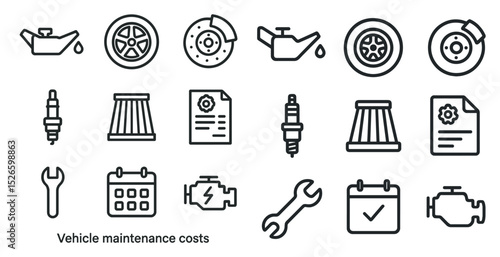 Icons representing vehicle maintenance costs and service essentials