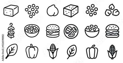 Variety of food icons for healthy meal planning and cooking concepts