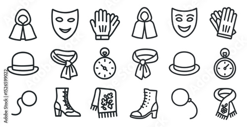 Vintage fashion and theater accessories: hats, gloves, masks, and scarves collection