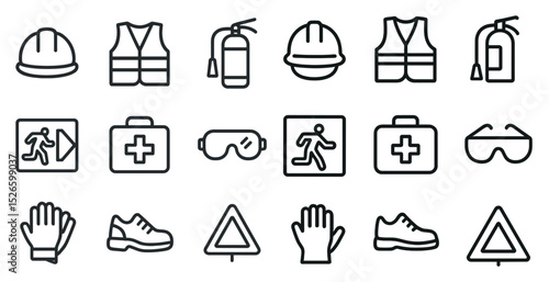 Safety equipment icons for workplace precaution and awareness