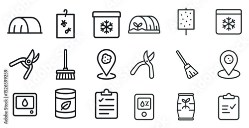 Essential gardening and plant care icons for sustainable agriculture design