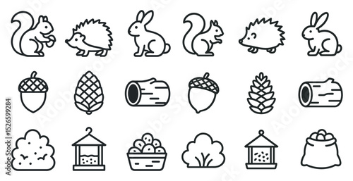 Woodland animal and nature icons for autumn or fall design projects