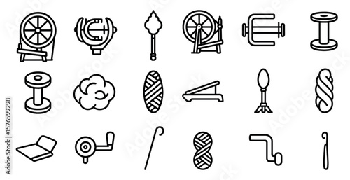 Traditional spinning and weaving tools: icons and symbols for craft design