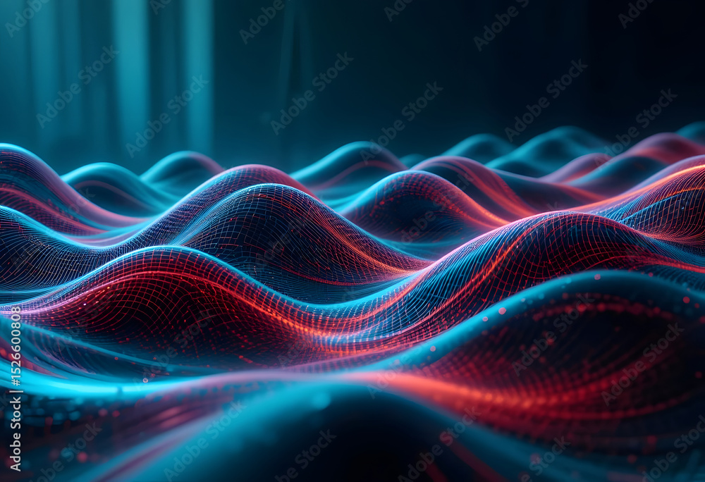 Obraz premium Abstract fractal waves with glowing lines and dynamic color create a futuristic light energy design for a captivating motion art backdrop