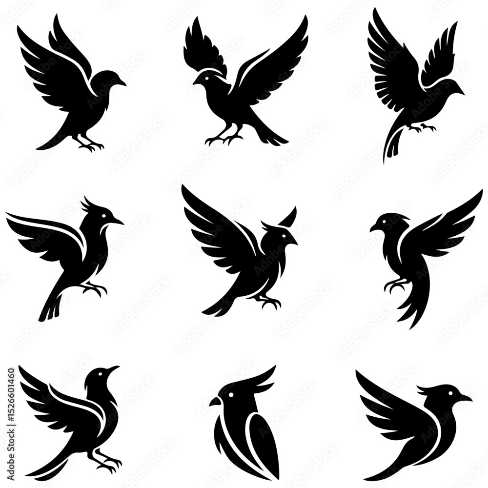 Fototapeta premium A collection of elegant bird line art, a high quality editable set for branding