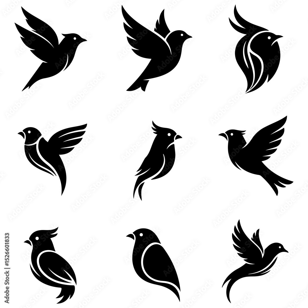 Obraz premium Set of artistic bird illustrations, a high quality editable collection for book covers