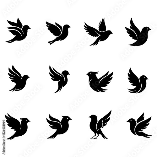 Set of elegant and artistic bird illustrations with well editable, graceful movements