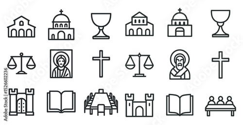 Religious symbols and architecture icons for faith-based projects