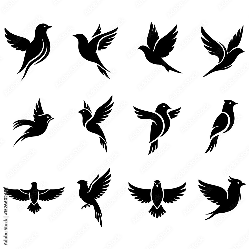 Fototapeta premium Set of artistic and elegant abstract bird illustrations, a high quality editable design