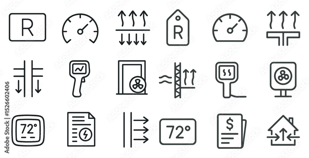 Fototapeta premium Hvac symbols and thermostat icons for efficient climate control design