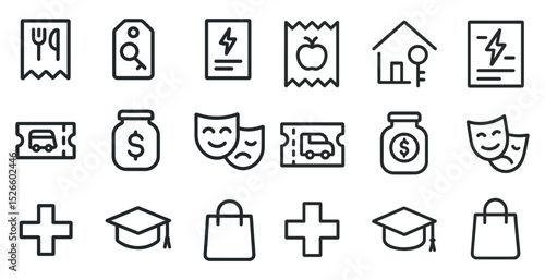 Wallpaper Mural Collection of minimalist black line icons for various concepts and everyday objects Torontodigital.ca