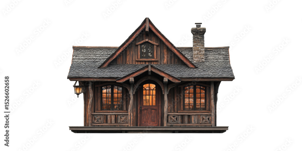 Rustic Wooden Cabin With Warm Lighting. Cozy Retreat And Traditional Architecture Isolated On Transparent Background Rustic Wooden Cabin With Warm Lighting. Cozy Retreat And Traditional Architecture Isolated On Transparent Background
