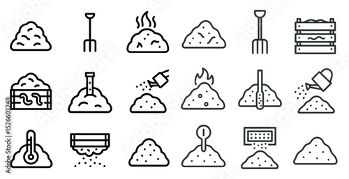 Composting icons set for environmental and gardening design projects