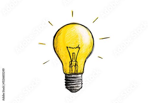 Bright idea lightbulb sketch illumination inspiration creativity, On Transparent Background