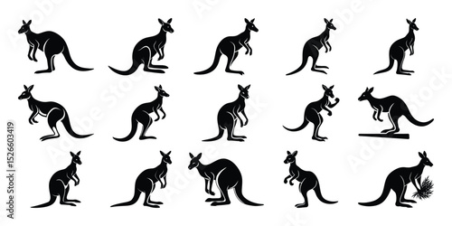 Silhouettes of Kangaroos in Different Poses – Wildlife Vector Illustration Collection

