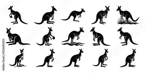 Black Kangaroo Silhouettes Collection – Australian Marsupial Vector Art