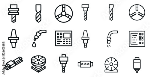 Industrial tool icons set for cnc and manufacturing design