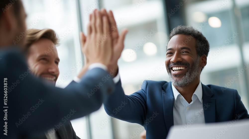 Happy business colleagues celebrating success in a modern office Happy business colleagues celebrating success in a modern office