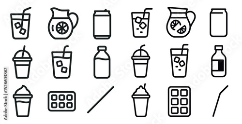Variety of beverage icons for refreshing drink concepts and design projects