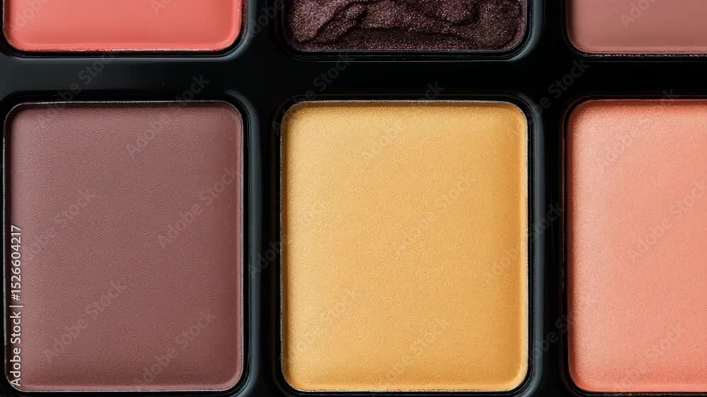 A row of makeup palettes with a variety of colors. The palettes are arranged in a row, with the first one being the lightest and the last one being the darkest A row of makeup palettes with a variety of colors. The palettes are arranged in a row, with the first one being the lightest and the last one being the darkest