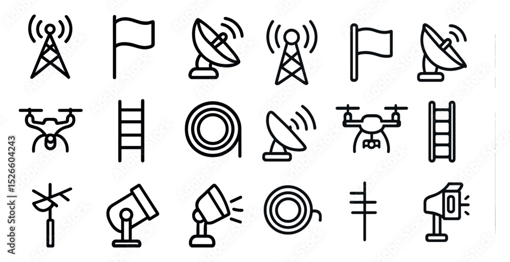 Naklejka premium Communication and technology icon set for digital design projects