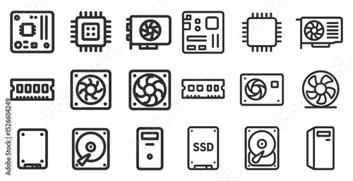Computer hardware icons for technology design and development projects