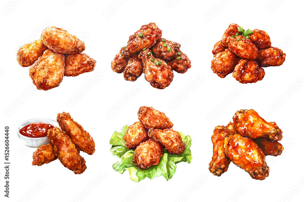 Delicious assortment of chicken wings including various styles and flavors, perfect for gatherings, parties, or sports events. Crispy, savory, and accompanied by dips. Delicious assortment of chicken wings including various styles and flavors, perfect for gatherings, parties, or sports events. Crispy, savory, and accompanied by dips.