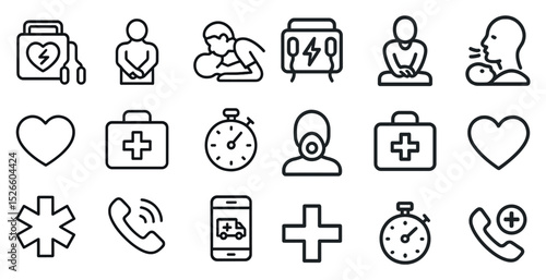 Medical emergency icons for first aid and cpr training resources