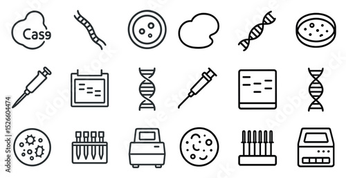 Genetic research tools and dna analysis icons for laboratory use