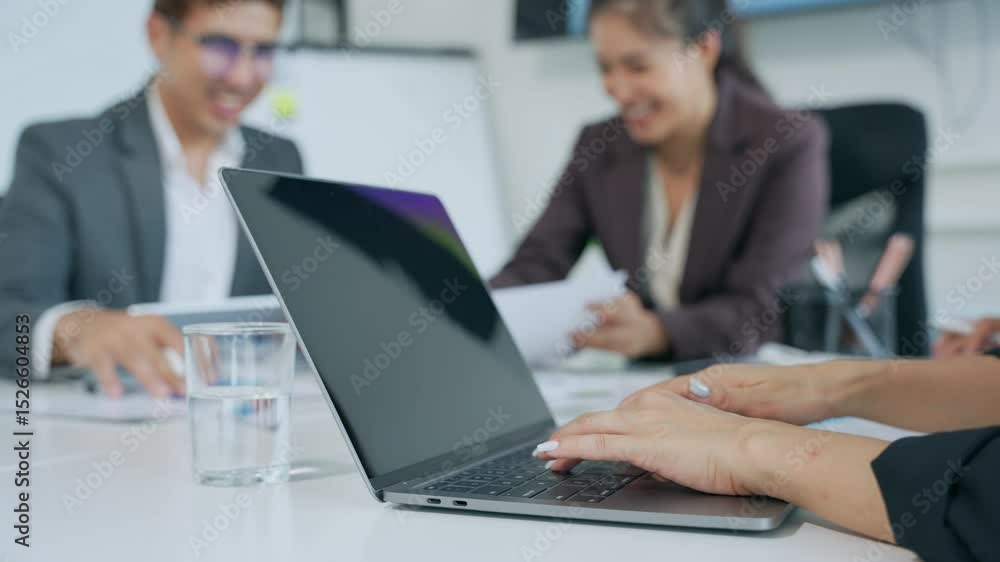 Businesswoman talking and manager in office with team and teamwork meeting with brainstorming corporate office Businesswoman talking and manager in office with team and teamwork meeting with brainstorming corporate office