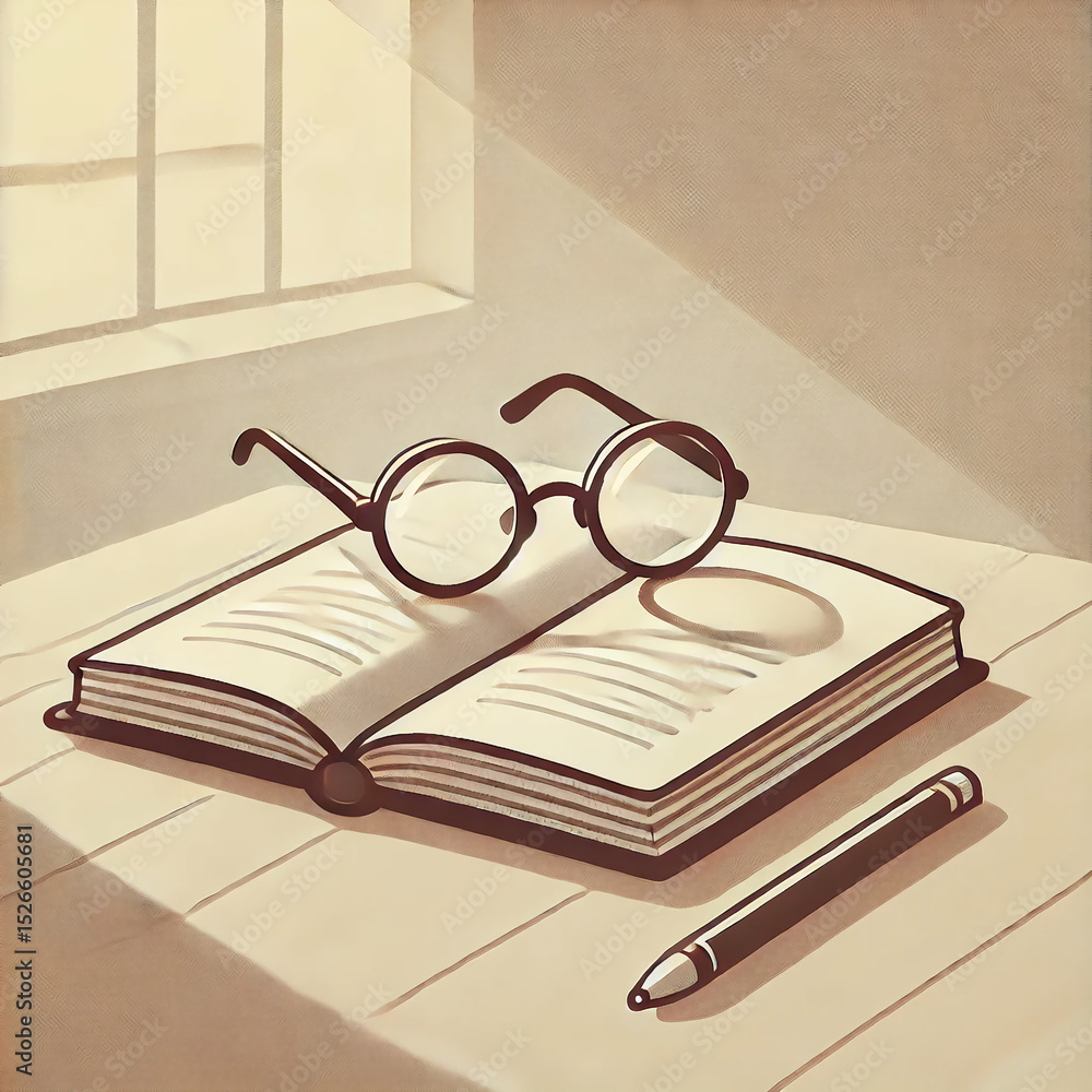 glasses and book glasses and book