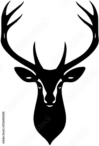 Black Silhouette of a Deer Head with Antlers