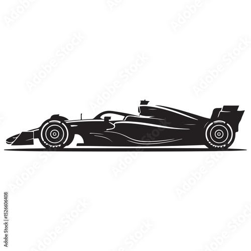 Formula One car line art Vector black silhouette. with white background